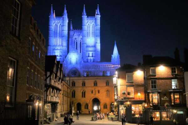 'Lincoln Cathedral bathed in blue for the NHS & Police Memorial' by Andy Wash