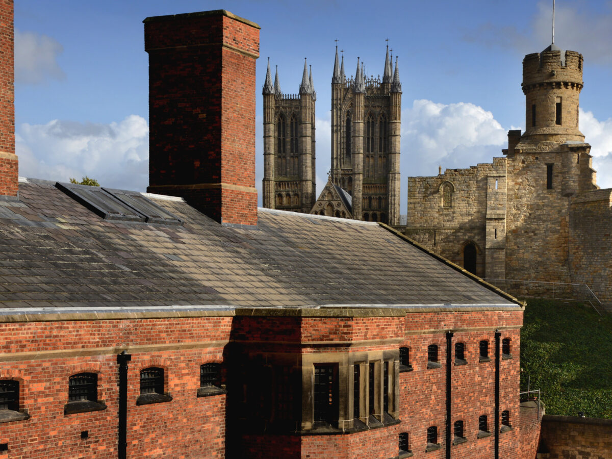 photo of lincoln castle prison roof and view to the cathedral