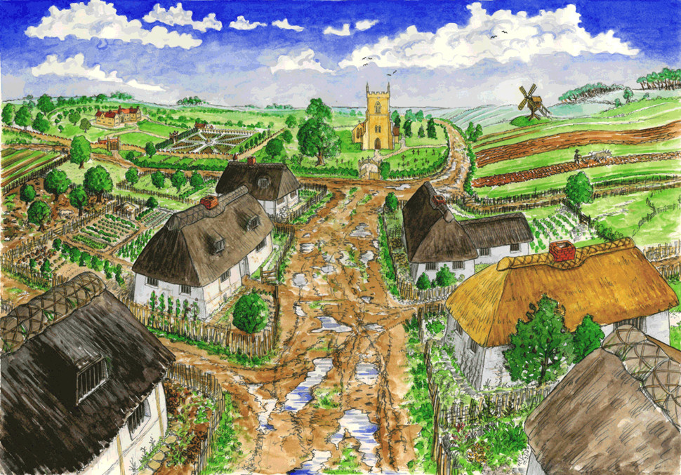 tudor-lincolnshire-thimbleby-village-illustration